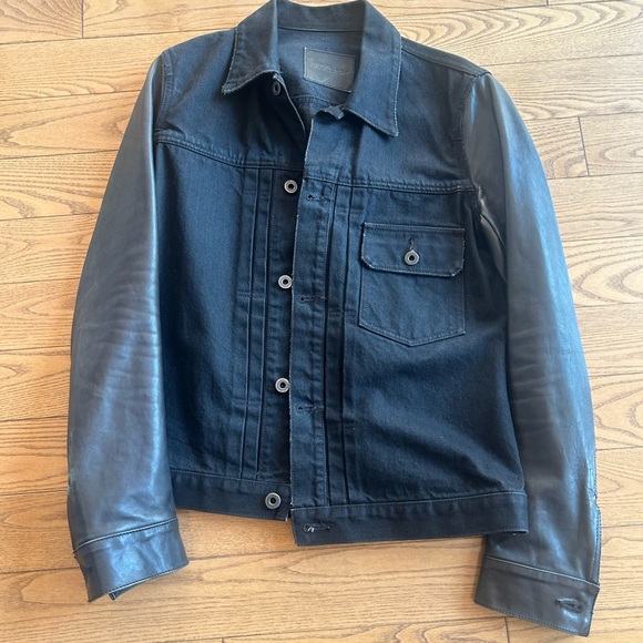 Isamu Katayama Backlash Leather Sleeve Denim Jacket - Picture 2 of 4